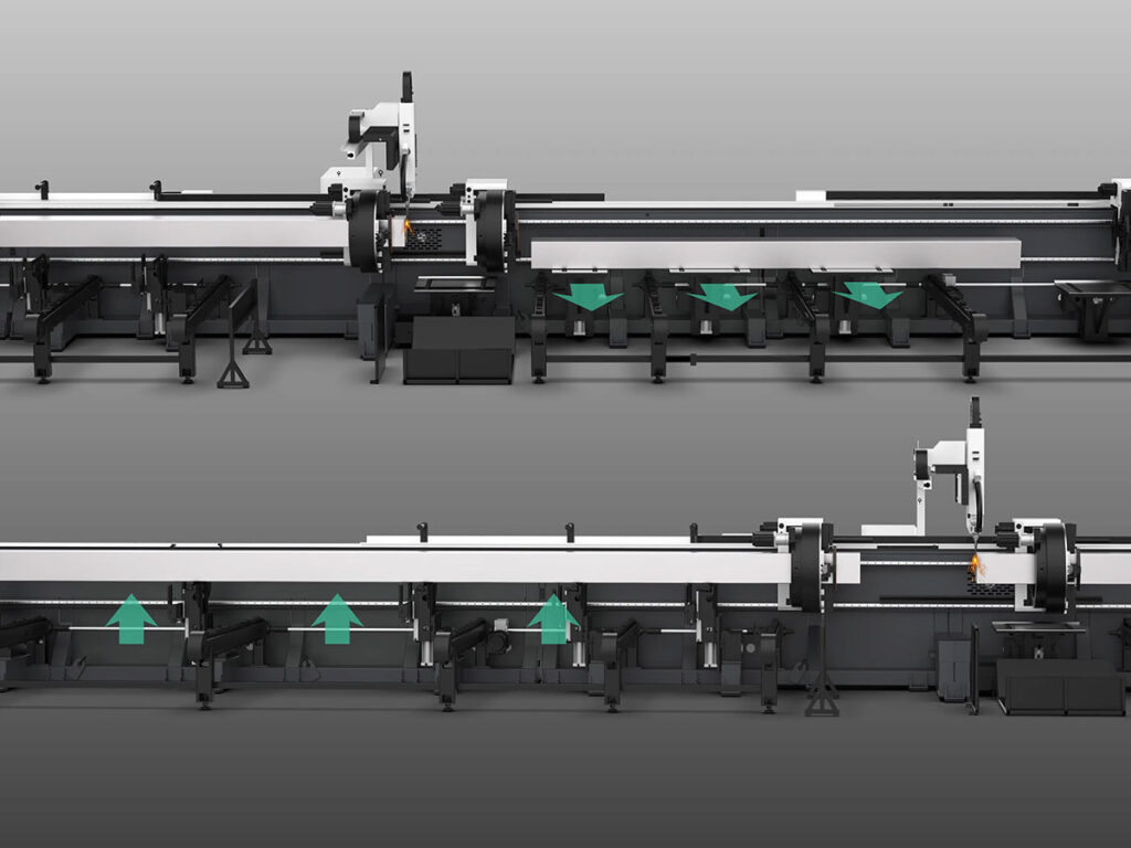 Cutting, loading and unloading at the same time