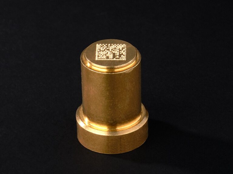Dot peen Datamatrix on brass part